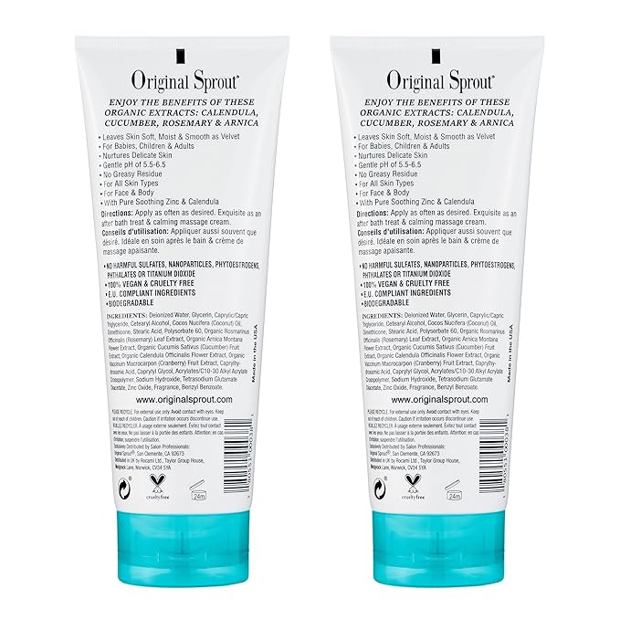 Original Sprout Scrumptious Baby Cream, Gentle Moisturizing Cream for Dry, Sensitive Skin & Diaper Rash, Non-Greasy Baby Lotion with Zinc Oxide & Calendula for Face & Body, 8 fl oz, (Pack of 2)
