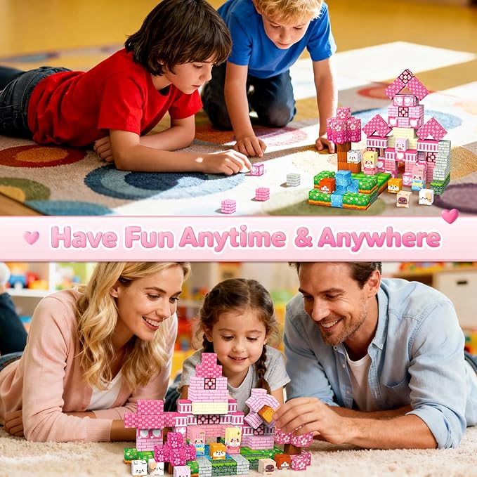 Magnetic Building Blocks, STEM Toys Educational Magnet Cubes for Kids Ages 4-12 (Pink Castle-150pcs)