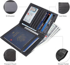 Polare RFID Blocking Napa Leather Passport Holder Travel Wallet For Men and Women (Black)