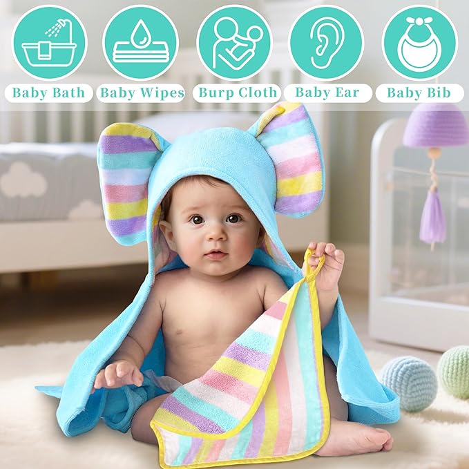 VOOVA & MOVAS 6 Pack 100% Cotton Baby Washcloths | 12x12 Inches | Highly Absorbent | Ultra-Soft Newborn Towels | Perfect Set |Rainbow & Ivory Colors