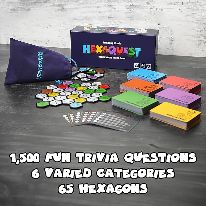 The Strategic Trivia Board Game – 1500 Questions, 6 Categories, 65 Hexagon Tiles, Premium Bag – Fun, Quick to Learn, Perfect for Game Nights, Families & Parties