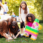 WERNNSAI Hawaiian Donkey Piñata - Rainbow Donkey Pinata for Summer Party Supply Cinco De Mayo Luau Carnivals Favor Mexican Fiesta Party Decorations with Blindfold&Bat