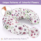 GFU Nursing Pillow Cover for Boys and Girls, Breastfeeding Pillow Case for Newborn, Soft Baby Breastfeeding Pillow Slipcover Colourful Purple Flowers, Stretchy Feeding Cover (Cover Only)