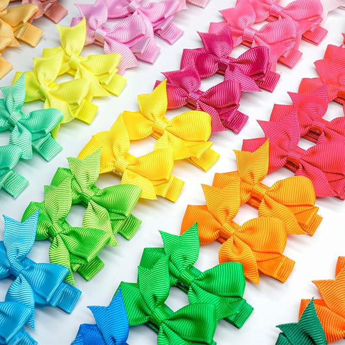 CÉLLOT Baby Hair Clips 50Pcs Tiny 2" Baby Hair Bows Fully Covered Barrettes Clips for Baby Girls Infants and Toddlers,25 Colors in Pairs