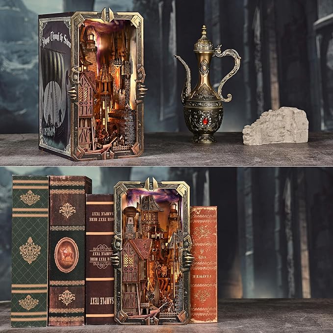 DIY Viking Book Nook Kit, Miniature House Dollhouse Kit for Adult and Teens, Booknook Bookend Tiny House Model Build Bookshelf Insert Decor 3D Wooden Puzzle, Gifts for Family, Friends