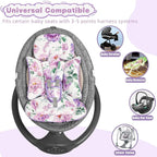 Infant Car Seat Insert, Soft Baby Car Seat Head & Body Support for Girl Boy, Reversible Newborn Preemie Carseat Insert Cushion with 3 Straps Pads Fits CarSeat, Stroller, Swing, Bouncer, Purple Floral