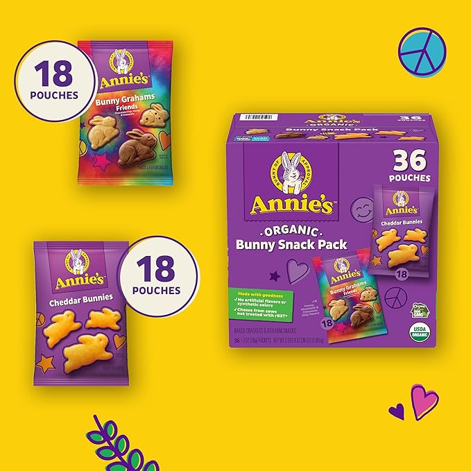 Annie’s Organic, Snack Variety Pack, Cheddar Bunnies and Bunny Grahams, 1 oz, 36 ct