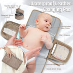 Premium Vegan Leather Diaper Bag Backpack with Waterproof Changing Pad – Reinforced Stitching & Zippers, Baby Bag for Boy Girl, Stroller Straps, Ergonomic Design for Traveling Moms, Taupe