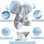 Aidiya Elephant Stuffed Animals Baby Gifts Peluches Ear Interactive Elephant Talking Singing Plush Toys for Girls Boys Gift Adjustable Volume 11.8" Set (Blue)