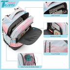 NEW TILAMI 18 inch Rolling Backpack for Girls – Waterproof, Large Capacity, Stair-Climbing Design, Adjustable Handle, Great for School, Pink Sunset