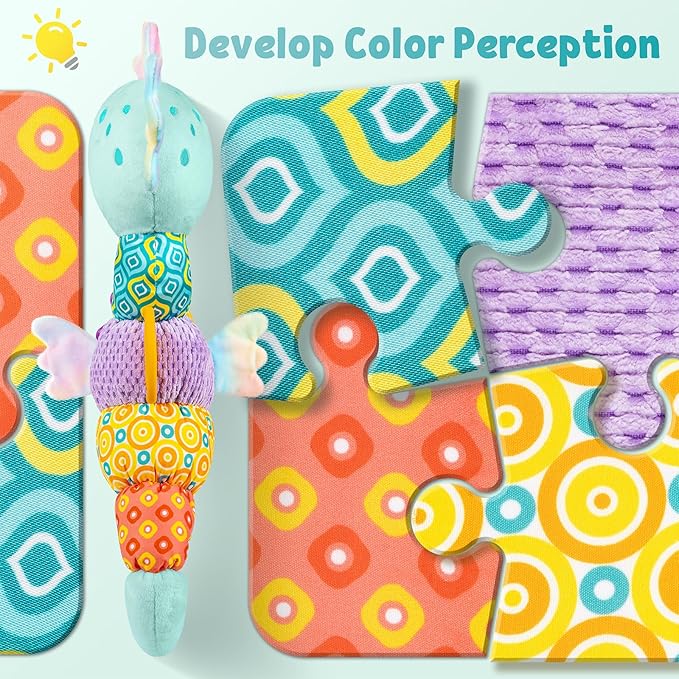 LIGHTDESIRE Baby Toys Musical Seahorse,Infant Stuffed Animal Toys with Crinkle and Rattles,Soft Sensory Toys with Textures for Tummy Time Newborn Boys Girls 0 3 6 12 Months(Blue)