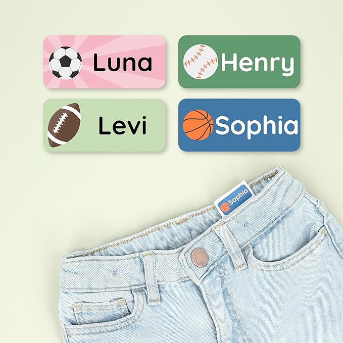 Personalized Name Labels for Kids (120) – Custom Waterproof & Durable Stickers for Clothing, Daycare, Office & School Supplies - Sports