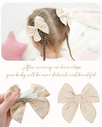 doboi 20PCS Fable Bows 3.6 Inch Hair Clips Baby Girls Hair Clips Cotton Linen Bows for Girls Solid 10 Color Hair Accessories for Baby Toddlers Kids