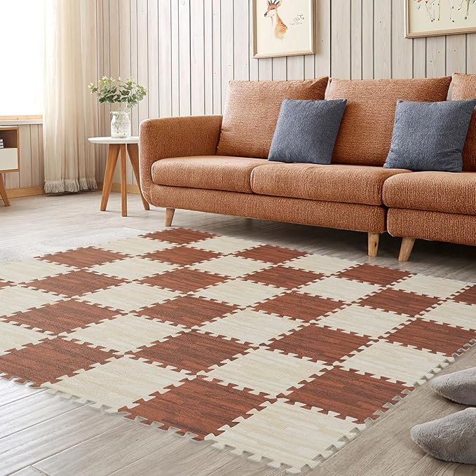 Skyweaver 36 Tiles Soft Non-Toxic Baby Play Mat for Floor EVA Foam Jigsaw Puzzle Play Mat, Interlocking Squares with 0.6inch for Babies, Toddlers & Kids Gym, Nursery, Playroom, White