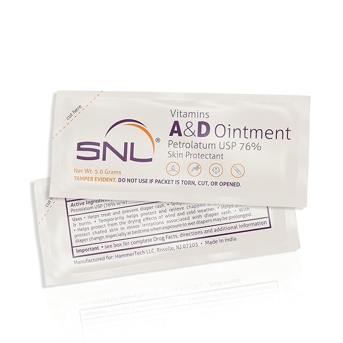 SNL Quality Vitamins A & D Ointment for | Baby Diaper Rash | Burns | Tattoo Aftercare | Skincare - 144 Individual Foil Packets - 5 Grams each