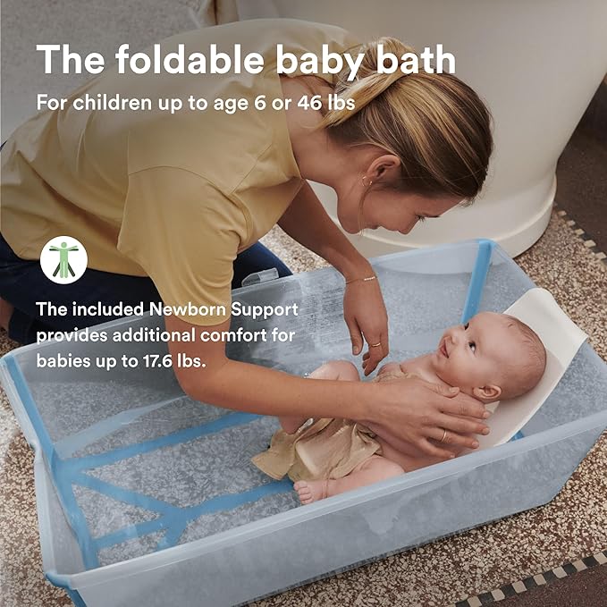 Stokke Flexi Bath X-Large Bundle, Ocean Blue - Spacious Baby Bathtub + Newborn Support - Lightweight, Foldable & Easy to Store - Best for Ages 0-6