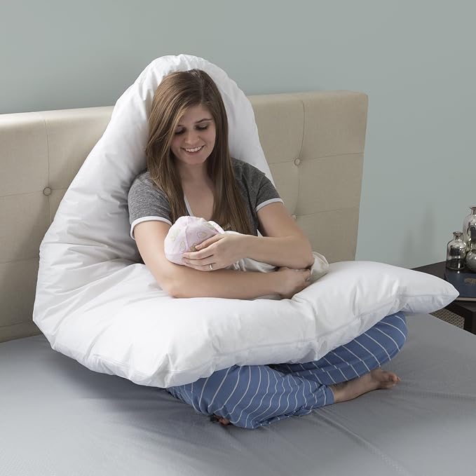 Lavish Home Pregnancy Pillow - U-Shaped Full Body Pillow with Removable Cover - Pregnancy Support for Sleeping - Body Cushions for Adults, Maternity Pad (White)