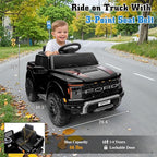 12V Ride on Car Licensed Ford F-150 Raptor, Kids Electric Car with Remote Control, LED Light/Music/MP3, Truck Bed Storage, 3-Point Seat Belt (12V, Black)