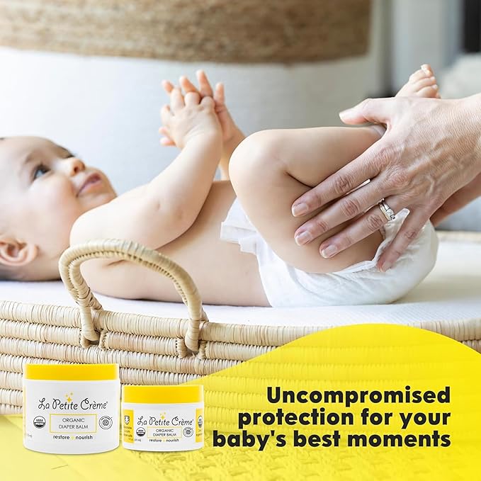 La Petite Creme French Organic Diaper Balm (4 oz) - Healing & Nourishing Diaper Cream - Gentle & Safe Liniment Baby Lotion - USDA Certified Organic - Baby Essentials for Newborn