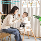 Baby High Chair, 6 in 1 Wooden Convertible High Chairs for Babies and Toddlers, Booster Seat with Double Tray & Reversible Footrest Baby Highchair, 5-Point Harness Baby Feeding Chair, Beige
