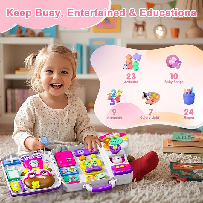 Montessori Busy Board for 1-2 Year Old Girl Gift,Musical Toys for Toddlers 1-3 Year,Educational Fine Motor Baby Toys for 12 18 Months,Perfect for Preschool or Travel,Birthday Gift for 1+Year Old Girl