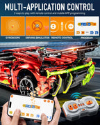 BAV Plated Sports Car Building Sets with Electric Chassis Lifting, Colletible Building Model for Adults, 1:10 Scale Electric Driftable Remote Control Technic Sports Car for Adults Men Teens.