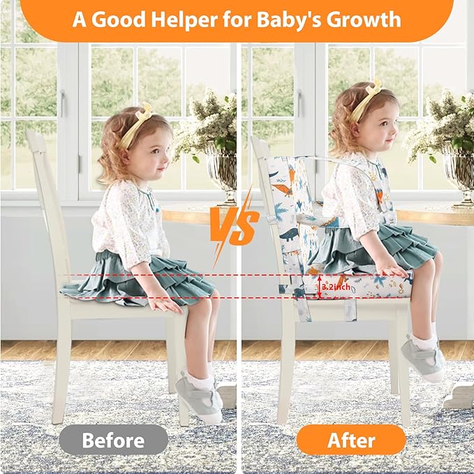 Toddler Booster Seat for Dining Table, Adjustable 5 Point Safety Buckle Kids Toddler Booster Seat with Backrest, Waterproof Non-Slip Bottom Portable Travel Increasing Cushion for Chair (White)