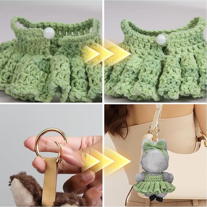 Handmade Crochet 17cm Doll Clothes - Stylish Styles with Halter Dress and Headband for Dress up 15cm/17cm Doll Accessories Suit (Green)