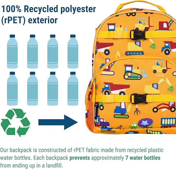 Wildkin ECO rPET 15-inch Kids Backpack – Sustainable, Padded, Adjustable – Under Construction