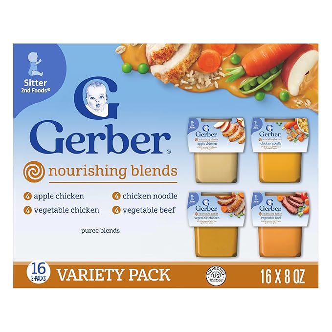 Gerber Stage 2 Baby Food, Nourishing Blends Tubs, Baby Puree, Variety Pack, 32PK