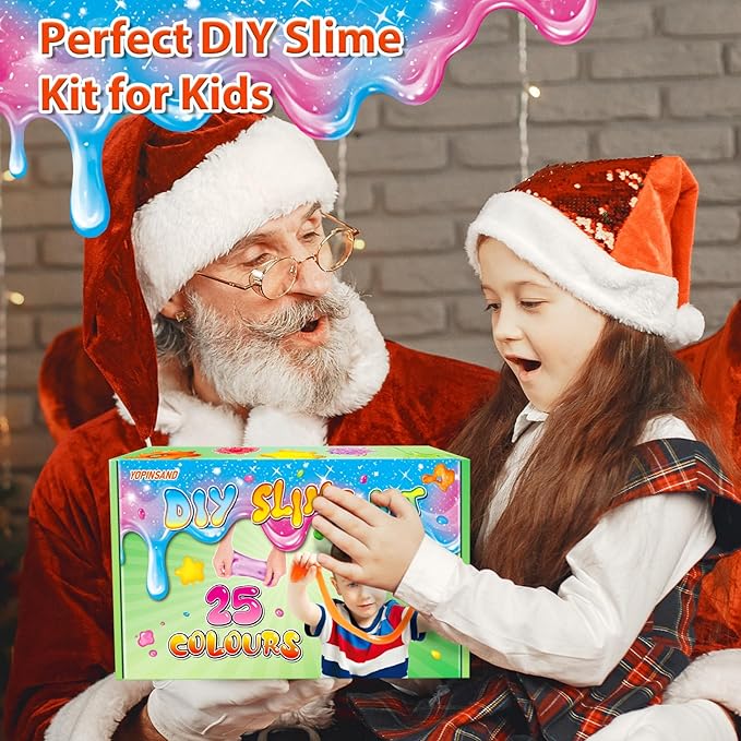 YOPINSAND 25 Cups DIY Slime Kit, Slime Making Kit for Girls, Crystal Clear Slime, Glow in The Dark Slime with Add-ins, Foam Balls, Charms, Slime Party Favors Gift Toys for Kids 3-12