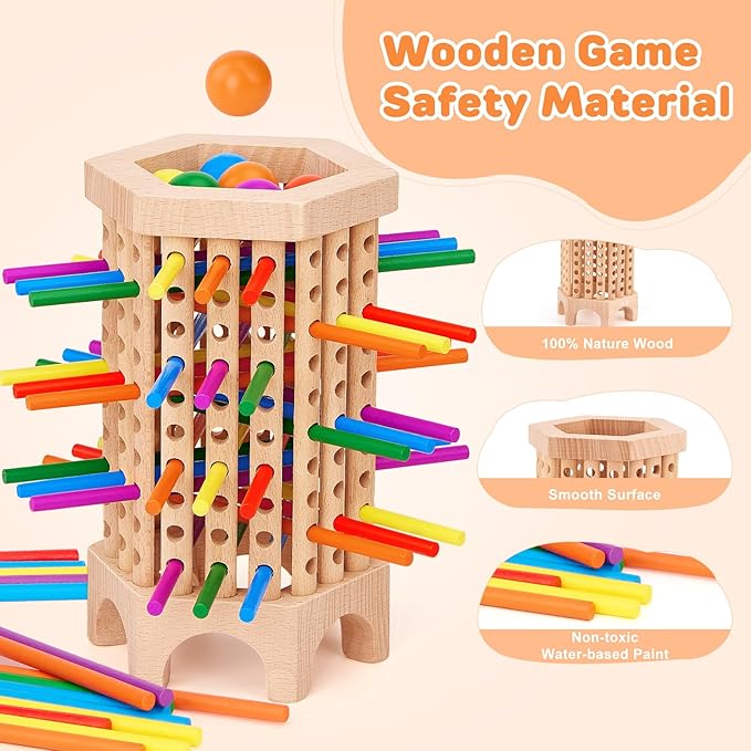 Montessori Game Wooden Board Games for Kids 4-6-8-12, 36 Colorful Stick Math Educational Toys for 3 4 5 6 Year Olds, Classic Fun Dice Games for Family Game Night for 2-6 Players Gift