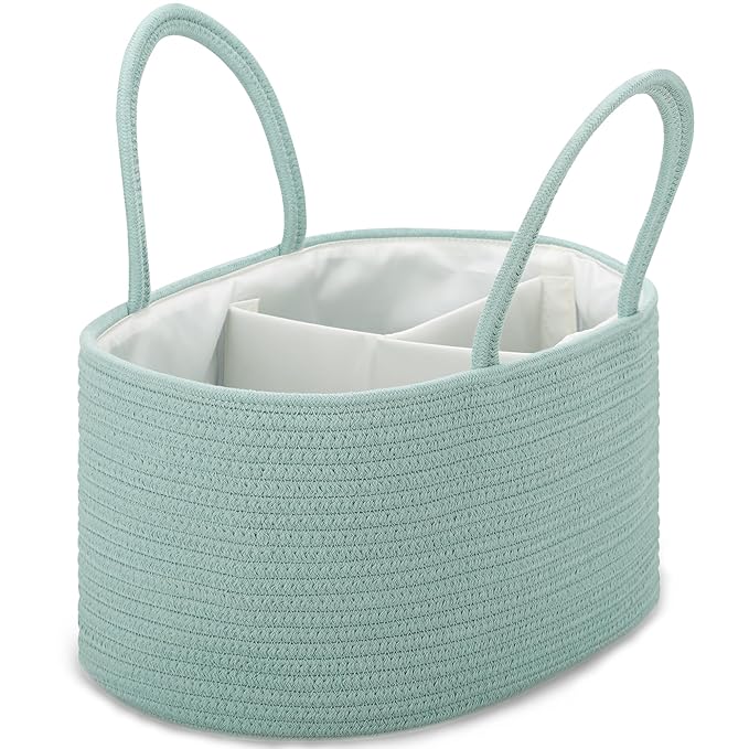 COMSE Large Baby Diaper Caddy Organizer for Girl Boy, Car Caddy with Handles, Cotton Rope Basket for Changing Table, Nursery Organizer, Gift for Baby Shower and Registry Must Have, Light Green