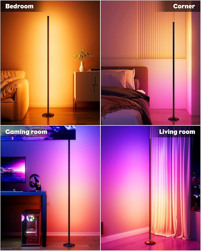 2PCS Smart RGB LED Corner Floor Lamp with App and Remote Control, 65" Color Changing Standing Lamp with Music Sync and 16 Million DIY Colors, Modern Floor Lamps for Bedroom Living Room Gaming Rooms