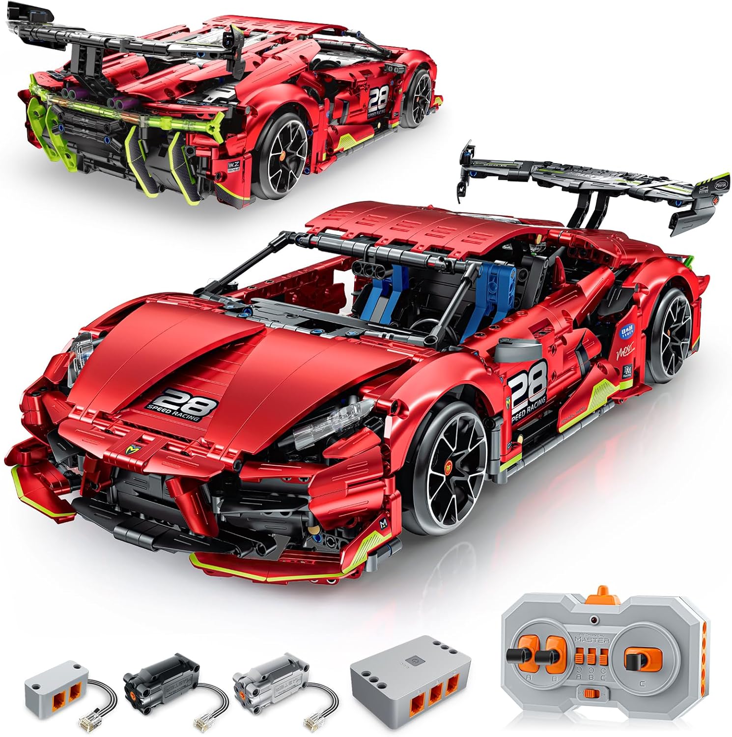 Remote Control Super Car Building Kits, 1835PCS Technique Plated Race Car Building Set for Adults Men Teens - with 5 Fast Motors, Electric Height Adjustment & Drift Spin Wheels