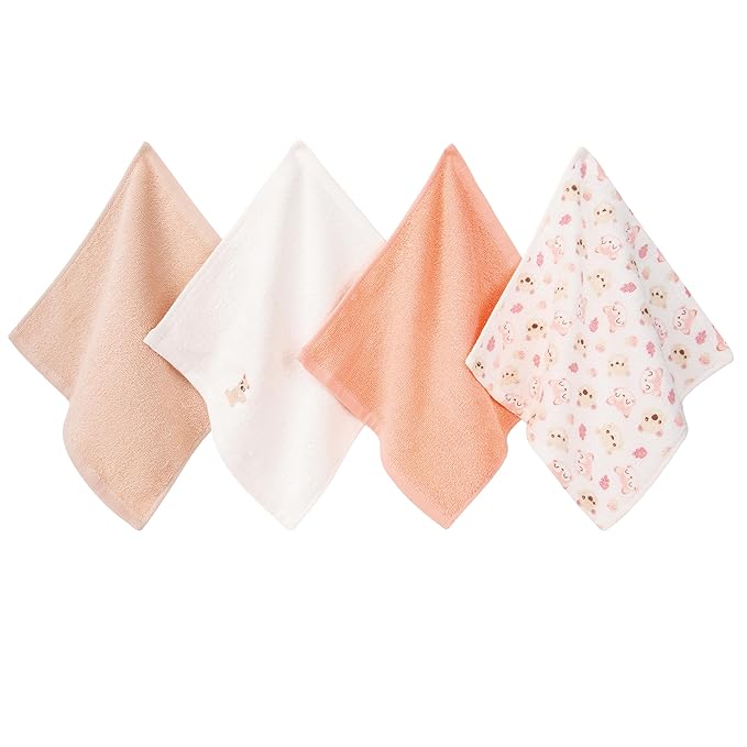 4 Pack Baby Washcloths 100% Cotton Soft and Absorbent Terry Wash Cloths for Sensitive Skin Face Hand Body Burp Rag Wipes Essentials for Newborns Infants Toddlers Girls Boys