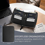 Full Grain Leather Family Passport Holder for 2-4 Passports - RFID Passport Holder and Travel Document Organizer - Large Leather Travel Wallet for Couples and Families - Black