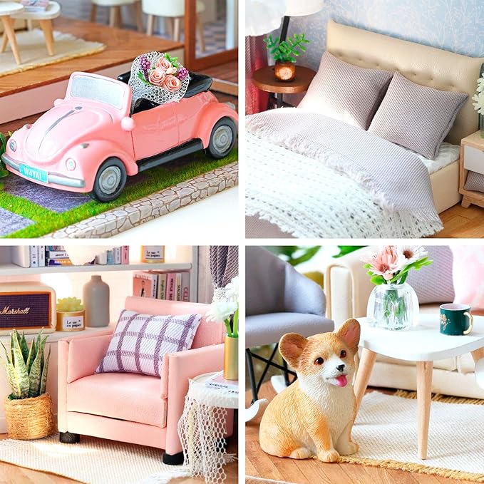 Spilay DIY Dollhouse Miniature with Wooden Furniture,DIY Dollhouse Kit Large Villa Model with LED Light & Music Box,1:24 Scale Creative Room Gift for Adult Teenager