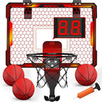 Mini Basketball Hoop Indoor with 7 LED Lighting, Scoreboard, 3 Modes, Volume Adjustable, Over Door Basketball Hoop Foldable, Basketball Toys for Kids Adults Gifts (Red)