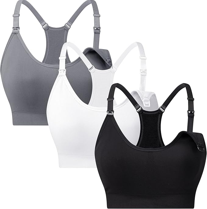 Suekaphin 3 Pack Sports Nursing Bra for Breastfeeding Supportive Bralette Pregnancy Maternity Wirefree Support for Women