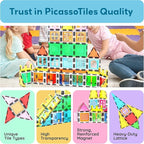 PicassoTiles Magnetic Tiles 61 Piece Magnet Tile Building Blocks Construction Sensory Toy Set with Carry Bag Storage Bin Container STEM Toddler Learning Educational Pretend Play Boy Girl Ages 3+ PT07