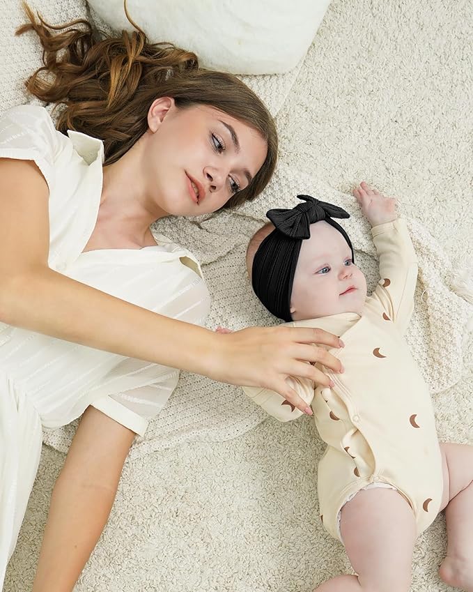 jollybows 6pcs Baby Nylon Headbands Hair Bow Elastics Hairbands Hair Accessories for Baby Girls Newborn Infant Toddlers Kids (Natural colors)