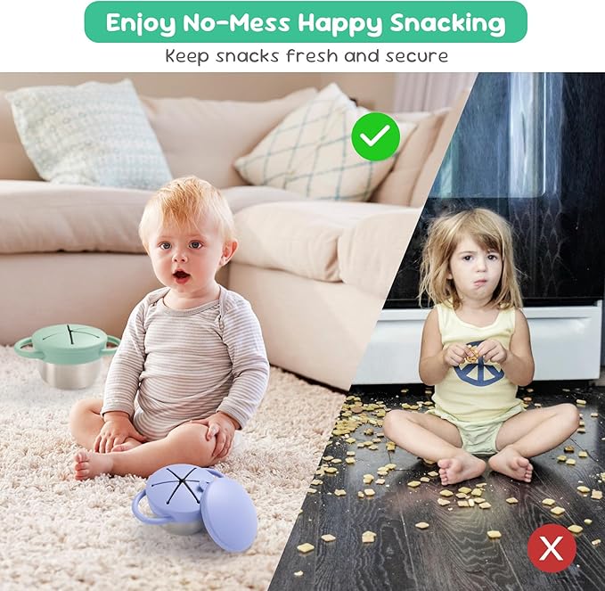 1 Pack Snack Containers for Toddlers, Stainless Steel Toddler Snack Cups with Silicone Food Catcher & Lids,Snack Cups for toddlers Spill Proof