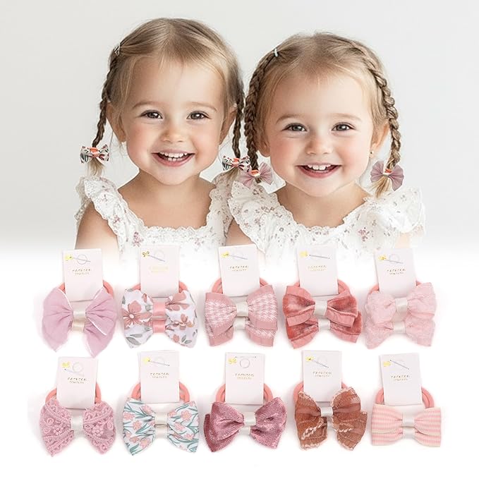 Boutique Baby Bow Hair Accessories - 20 Pcs 1.2 Inch Elastics Ponytail Holders with Bows for Toddlers and Little Girls (Set-A)