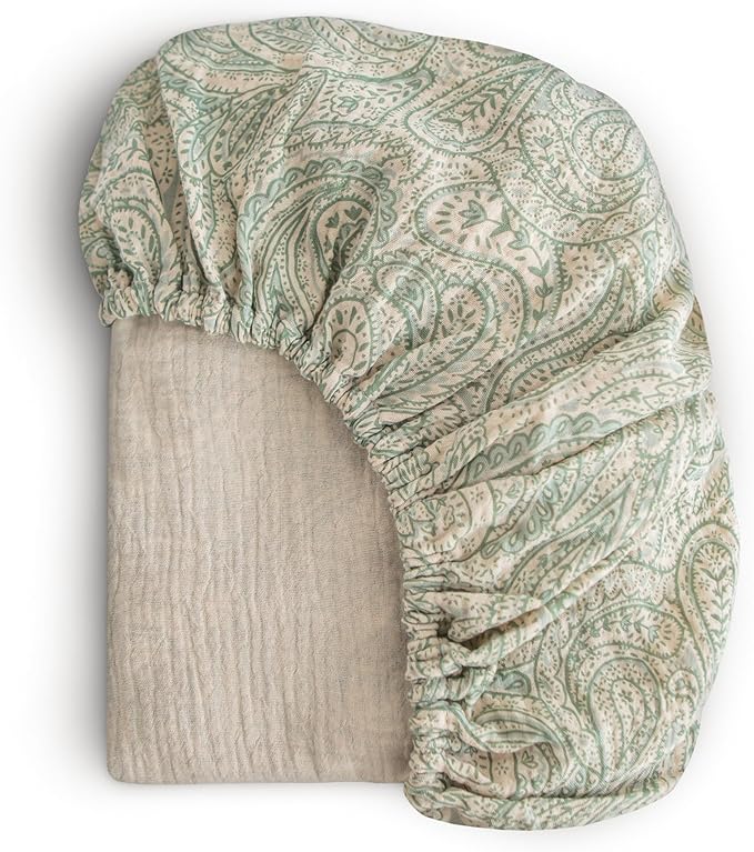 mushie Extra Soft Muslin Fitted Crib Sheet | 192 Thread Count | 28"x 52" (Green Paisley)