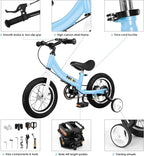 Balance Bike 2 in 1,The Dual Use of a Kids Balance Bike and Toddler Bike, for 2 3 4 5 6 7 Years Old -12 14 16 Inches with Training Theory, Brake, Pedal