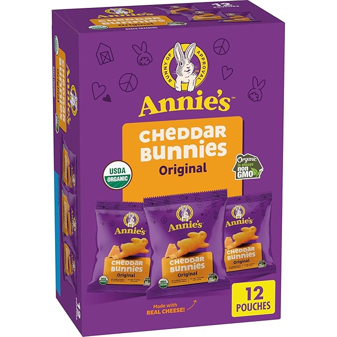 Annie's Organic Cheddar Bunnies Baked Snack Crackers, 12 oz., 12 Pouches