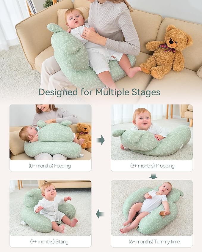 Nursing Breastfeeding Pillow with 2 Removable Cotton Covers, Ultra Soft Baby Feeding Pillow for More Support for Mom & Baby with Adjustable Waist Strap, Machine Washable, Plus Size