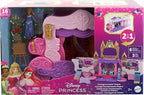 Mattel Disney Princess Toys, Carriage to Castle Transforming Playset with Aurora Small Doll, 4 Figures, Furniture & Accessories