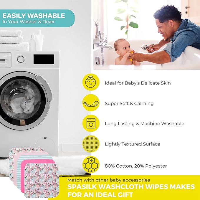 Spasilk 10-Piece Washcloth Set for Newborn Boys and Girls, Soft Terry Baby Washcloths, Baby Essentials, Pink Coral